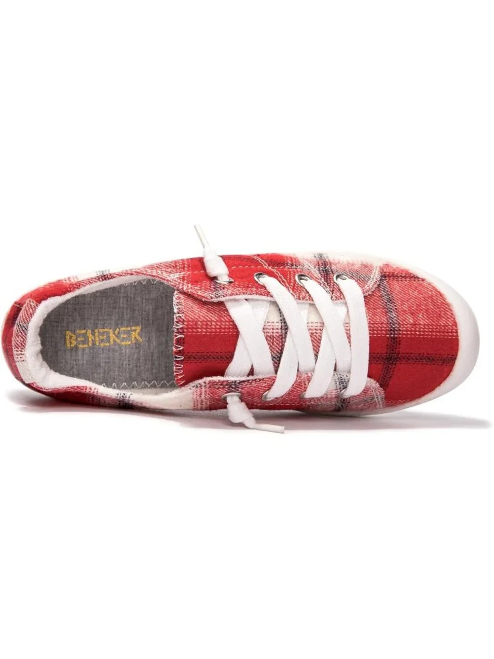 Women's Red Plaid Tennis Shoes Classic Canvas Low Top Athletic Running Sneakers